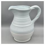 CERAMIC BABY BLUE & WHITE RIBBED PITCHER
