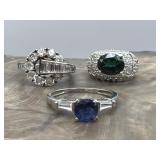925 Sterling Silver Glass & CZ Rings