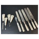 Antique Butter Knives, 3 w/ Sterling Collars, MOP