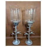 Silver Toned Candle Holders with Birds on Branch