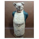 Vintage Chalkware Butcher Pig With Apple Behind