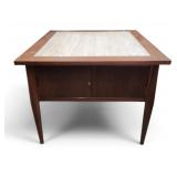 MCM End Table Travertine Top Mossing Pull
