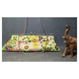 Beaded Clutch & Carved Wood Elephant Figurine