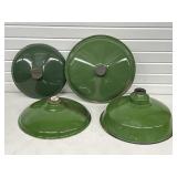 4 Vintage Green Porcelain Enamel Shades