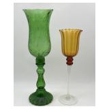 PAIR VINTAGE EMPOLI STYLE CANDLE HOLDERS GREEN &
