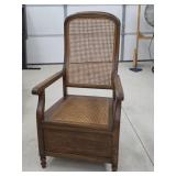 Antique Caned Wooden Commode Chair