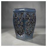 ORIENTAL DESIGN BLUE CERAMIC GARDEN STOOL 18"