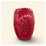 RED CERAMIC GARDEN STOOL 15" TALL 12" WIDE