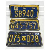 3 Vintage Pennsylvania License Plates 58 60 76