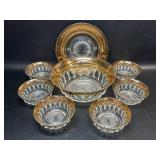 Vintage Gold Trim Berry Set Lg Bowl & 6 Small