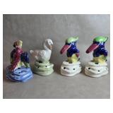 Four Vtg Yankoware Japan Figural Bird Flower