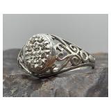 JB 10k White Gold Art Deco Era Filigree Ring