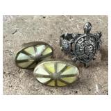 .925 Silver Mother of Pearl Earrings & Turtle