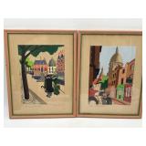 PAIR OF VINTAGE FRENCH GOUACHE PAINTINGS BY