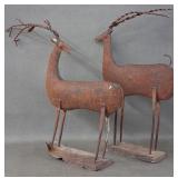 Pair MCM Brutalist Iron Antelope Sculptures