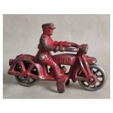 Hubley Style Cast Iron Cop Motorcycle Toy Red