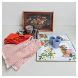 KITCHEN TRAYS, TEA TOWELS, POTS PLUS