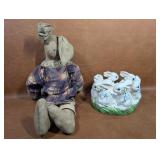 Vintage Folk Art Rabbit Doll & Planter