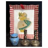 VINTAGE DUTCH GIRL METAL WALL HANGING TRAY, SMALL