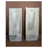 2 Whitewashed Wood Wall Boxes Pockets