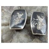 Siam Sterling Niello Clip On Earrings 5.94g