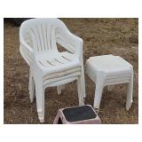 Four Plastic Chairs w/ Stools