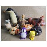 Figurines Piggy Bank, Planter, Hand-Carved, Folk