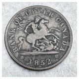 1852 Bank of Upper Canada Bank Token One Penny
