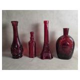 Vintage Ruby Red Glass Bottle Lot  Eiffel Tower,