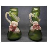 Kralik Art Glass Blown Vase Pair Iridescent