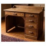 Vtg Oak Desk Scalloped Handles