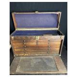 VINTAGE WOOD MACHINISTS CHEST TOOL BOX 7-DRAWER