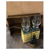 Dalwhinnie Glasses, Wood Tray, & Vntg Pie Duck