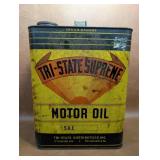 Vintage Tri-State Supreme Motor Oil Can, 2 Gallon