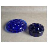 Pair Of Cobalt Blue Glass Flower Frogs