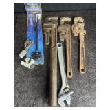 3 PIPE WRENCHES, NOS BASIN WRENCH, CRESCENT