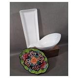 3-Pc Serving Lot: Talavera Platter & White Dishes