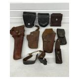 VINTAGE LEATHER GUN HOLSTERS, HANDCUFF CASES,