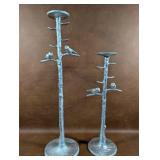 Bird On Branch Aluminum Candle Holders