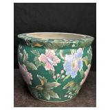 CHINESE GREEN FLORAL FISHBOWL PLANTER JARDINIERE