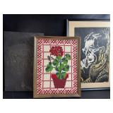 Wood Cut Art w/ Vintage Counted Cross Stitch