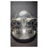 Two Sets Hammered Stainless Finish Metal Trays &