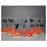 Vintage Scottie Dog Glass Small Tumblers Red