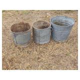 Three Old Galvanized Buckets