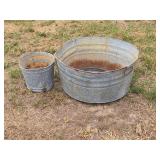 Old Galvanized Wash Tub & Bucket
