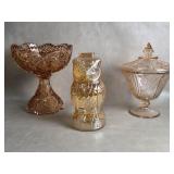 Vintage Carnival Glass Marigold Iridescent Owl