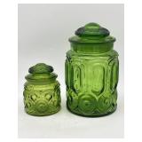 PAIR VINTAGE L.E. SMITH MOON & STARS GREEN GLASS