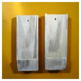Two Whitewashed Wood Wall Pockets Boxes