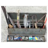 METAL TOOLBOX FULL OF SAWS, TOOLS & HARDWARE