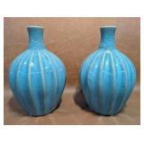 Aqua Blue Ribbed Vases